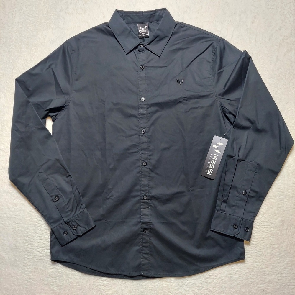 Messi Collection Button Up Shirt Men's Medium Black New Stretch Limo MMS0416USJ